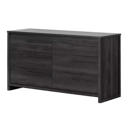 South Shore Tao 6-Drawer Double Kids' Dresser Gray Oak: Traditional Modern Bedroom Furniture, Anti-Tip Hardware