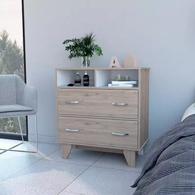 Okak Elegant Bedroom Dresser Nightstand with 2 Drawers & 2-Shelf, Ample Storage Chest Cabinet for Living Room Hallway Entryway