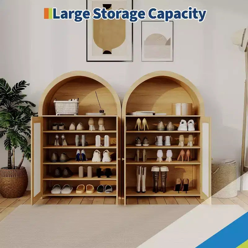 47'' Modern Arched Sideboard Buffet Cabinet with Rattan Doors, Freestanding Storage Pantry for Living Room, Dining Room, Kitchen, Natural