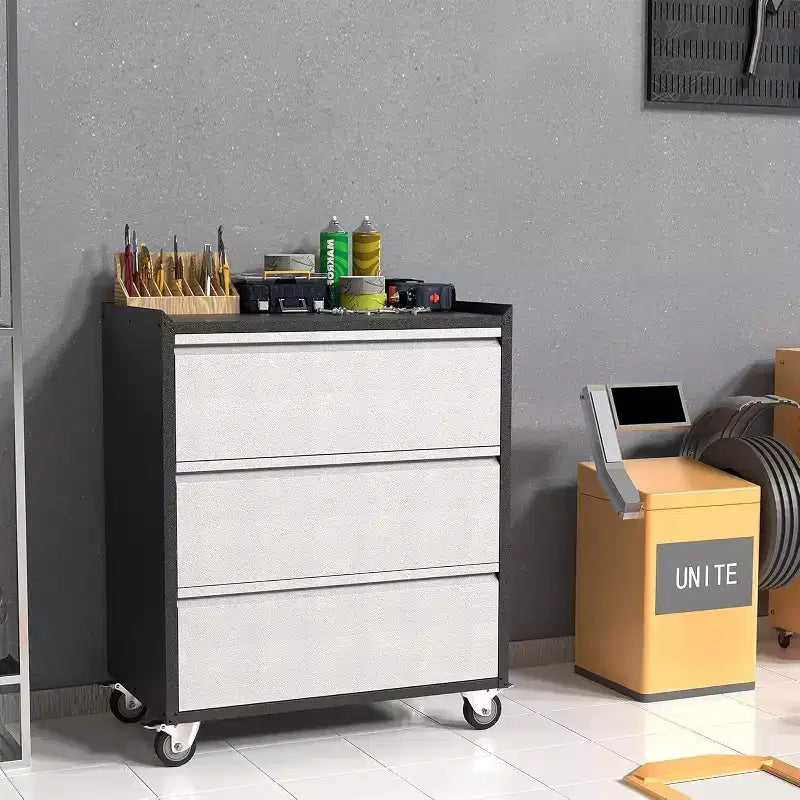 Metal Storage Cabinet with 3 Drawers on Wheels, Heavy Duty Rolling Tool Cart, Mobile Tool Chest for Garage, Workshop, Home, Office, Gray