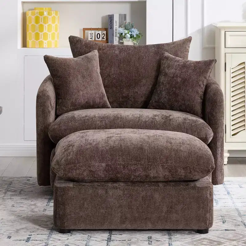 GDFStudio Sidney Modern 46 Chenille Upholstered Swivel Accent Chair with Ottoman and 3 Drawers