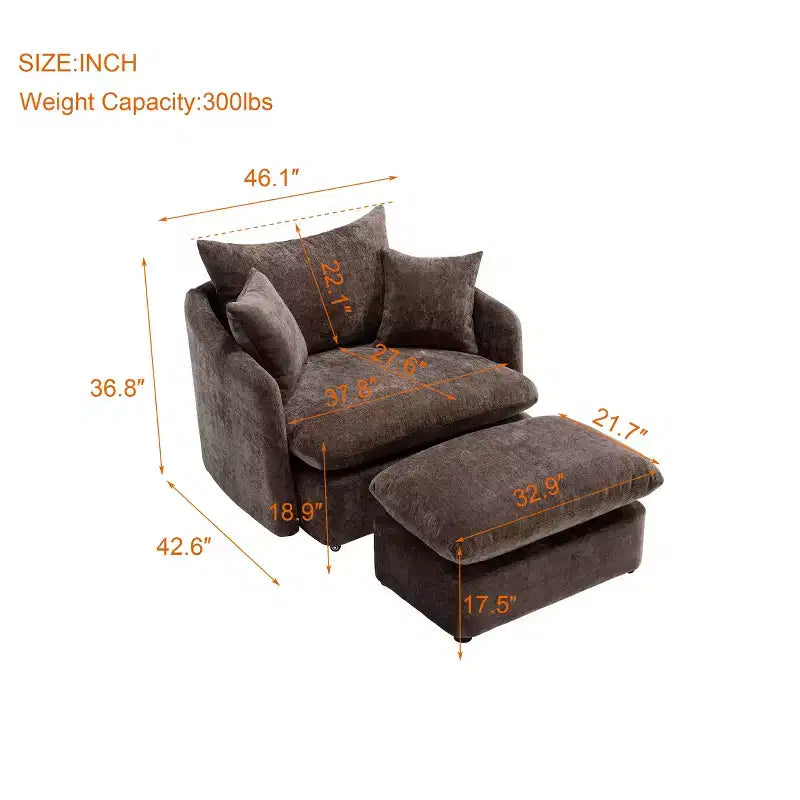 GDFStudio Sidney Modern 46 Chenille Upholstered Swivel Accent Chair with Ottoman and 3 Drawers