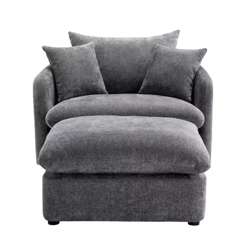 GDFStudio Sidney Modern 46 Chenille Upholstered Swivel Accent Chair with Ottoman and 3 Drawers