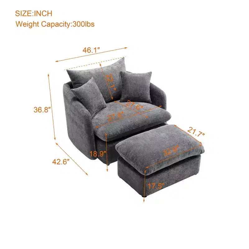 GDFStudio Sidney Modern 46 Chenille Upholstered Swivel Accent Chair with Ottoman and 3 Drawers