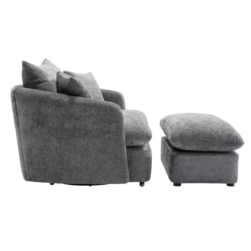 GDFStudio Sidney Modern 46 Chenille Upholstered Swivel Accent Chair with Ottoman and 3 Drawers