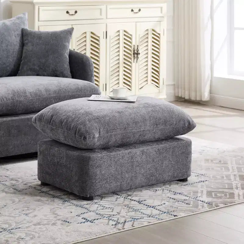 GDFStudio Sidney Modern 46 Chenille Upholstered Swivel Accent Chair with Ottoman and 3 Drawers