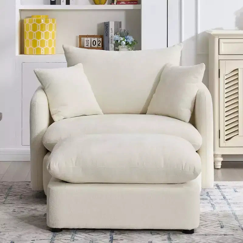 GDFStudio Sidney Modern 46 Chenille Upholstered Swivel Accent Chair with Ottoman and 3 Drawers