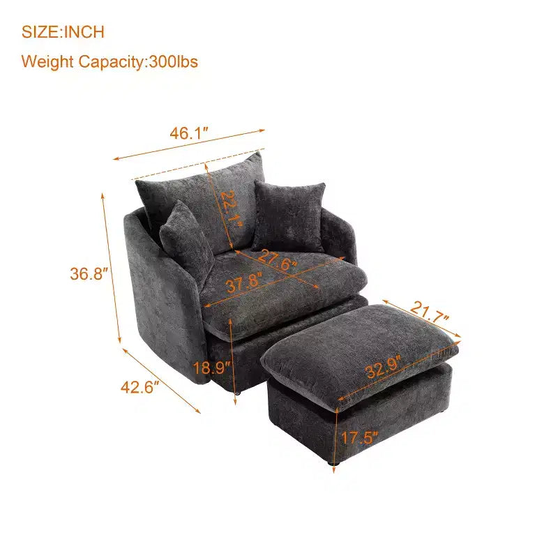 GDFStudio Sidney Modern 46 Chenille Upholstered Swivel Accent Chair with Ottoman and 3 Drawers