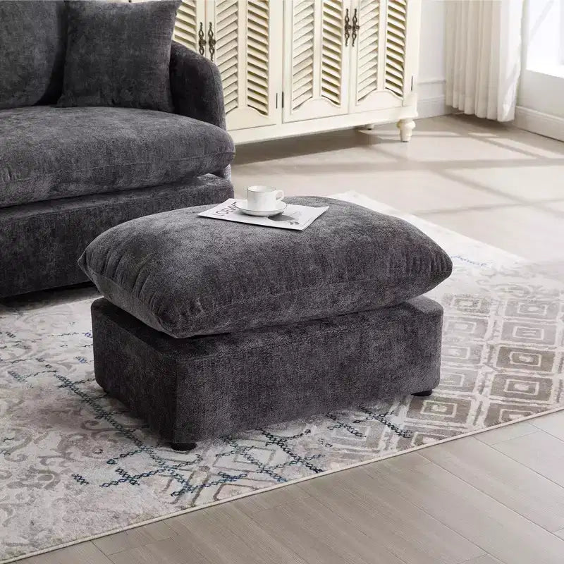 GDFStudio Sidney Modern 46 Chenille Upholstered Swivel Accent Chair with Ottoman and 3 Drawers
