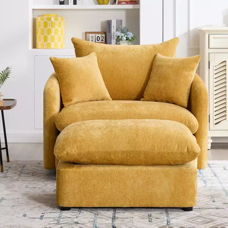 GDFStudio Sidney Modern 46 Chenille Upholstered Swivel Accent Chair with Ottoman and 3 Drawers