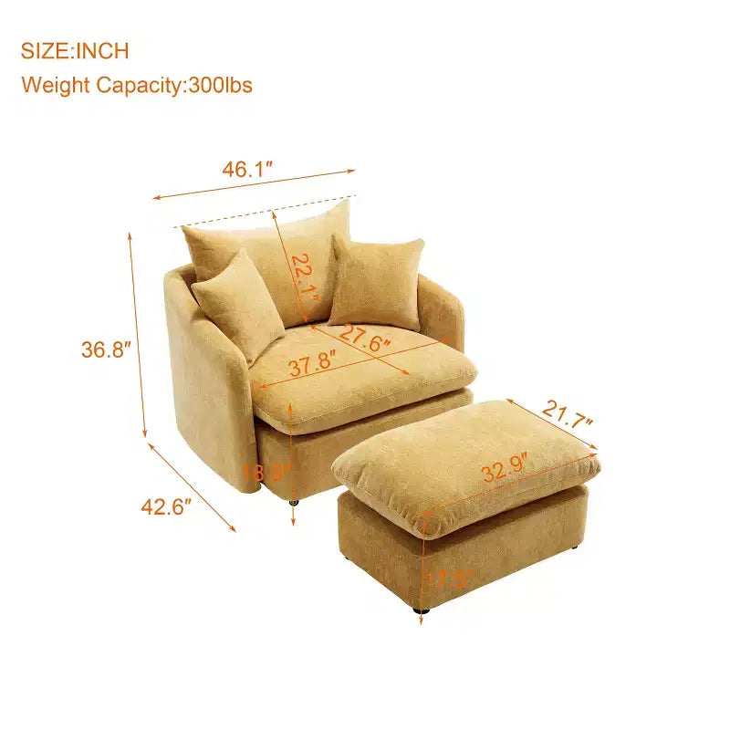 GDFStudio Sidney Modern 46 Chenille Upholstered Swivel Accent Chair with Ottoman and 3 Drawers