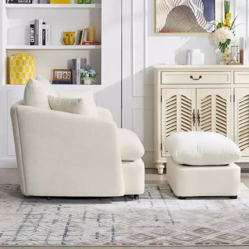 GDFStudio Sidney Modern 46 Chenille Upholstered Swivel Accent Chair with Ottoman and 3 Drawers