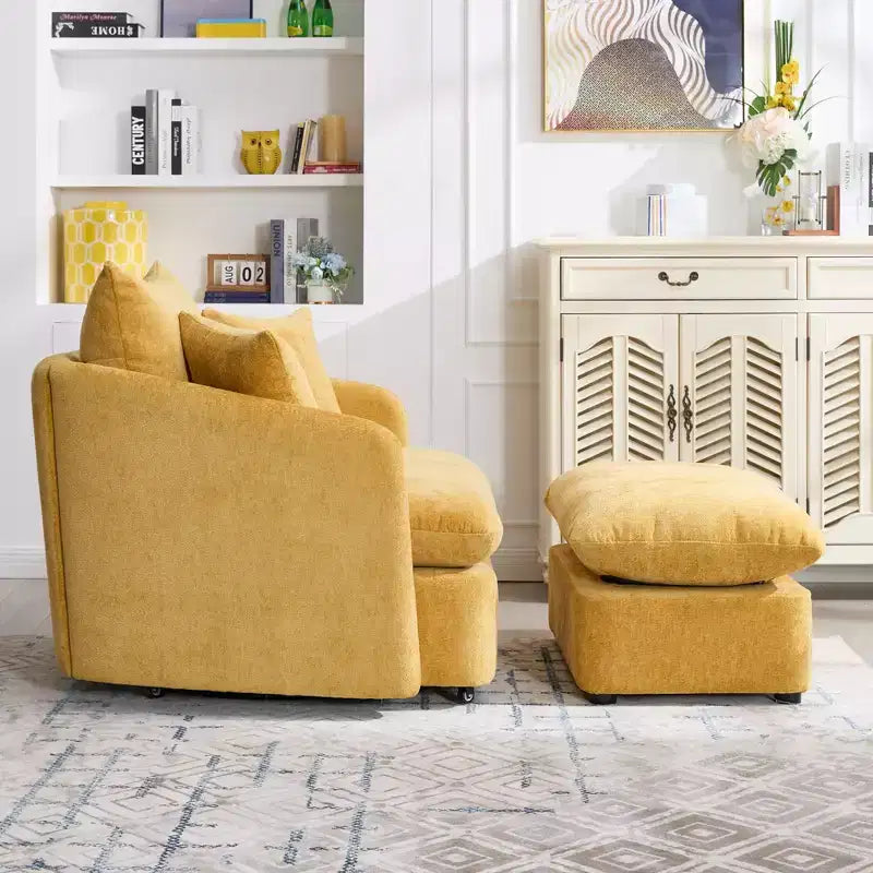 GDFStudio Sidney Modern 46 Chenille Upholstered Swivel Accent Chair with Ottoman and 3 Drawers