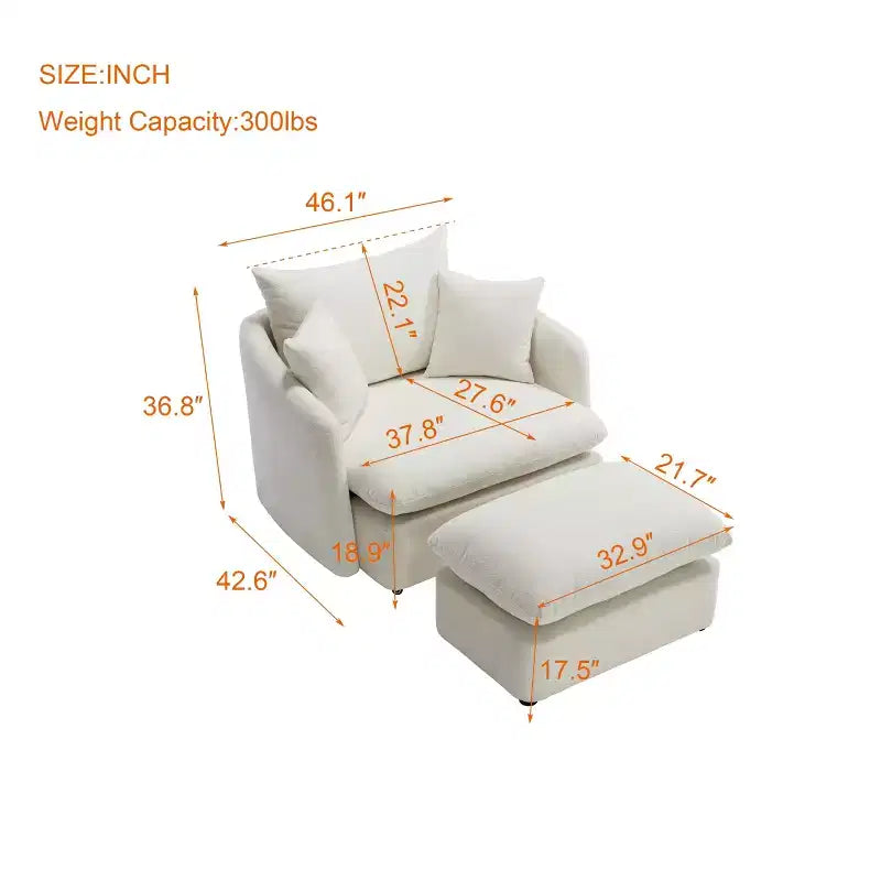 GDFStudio Sidney Modern 46 Chenille Upholstered Swivel Accent Chair with Ottoman and 3 Drawers