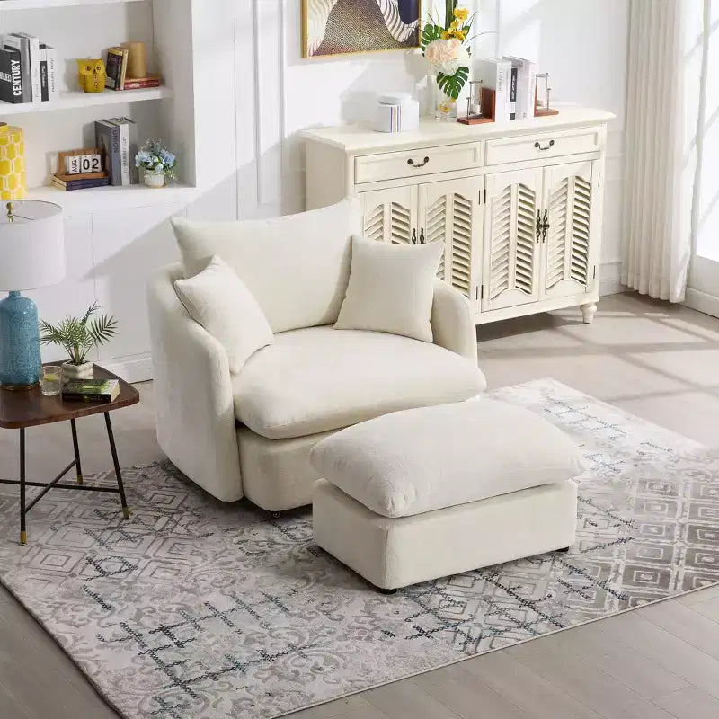 GDFStudio Sidney Modern 46 Chenille Upholstered Swivel Accent Chair with Ottoman and 3 Drawers
