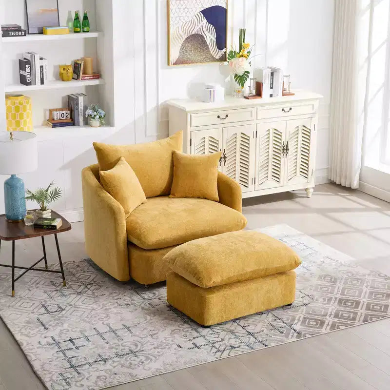 GDFStudio Sidney Modern 46 Chenille Upholstered Swivel Accent Chair with Ottoman and 3 Drawers