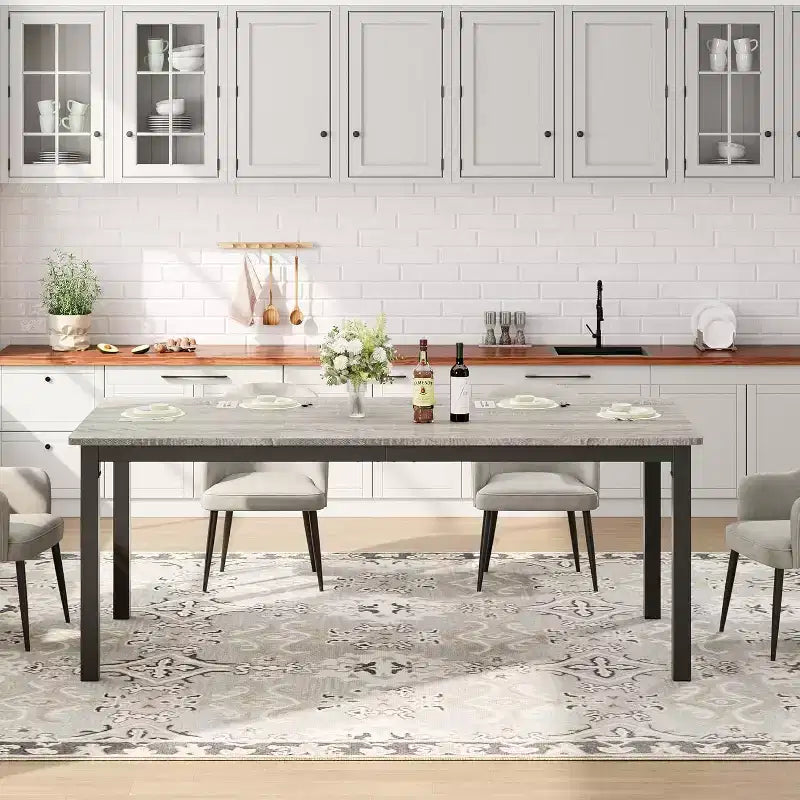 Industrial Dining Table for 6-8 People, Wooden Rectangle Dinner Kitchen Table, Office Conference Desk for Dining Room, Living Room