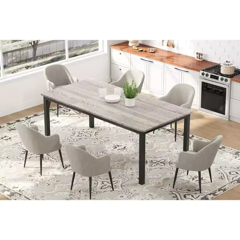 Industrial Dining Table for 6-8 People, Wooden Rectangle Dinner Kitchen Table, Office Conference Desk for Dining Room, Living Room