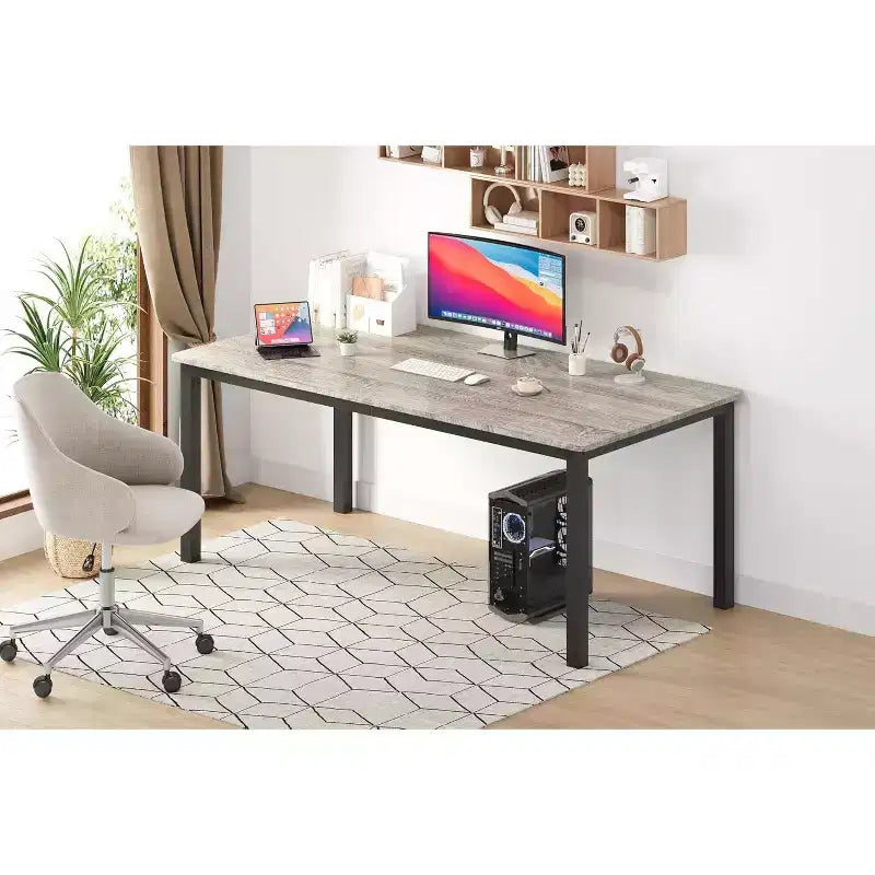 Industrial Dining Table for 6-8 People, Wooden Rectangle Dinner Kitchen Table, Office Conference Desk for Dining Room, Living Room