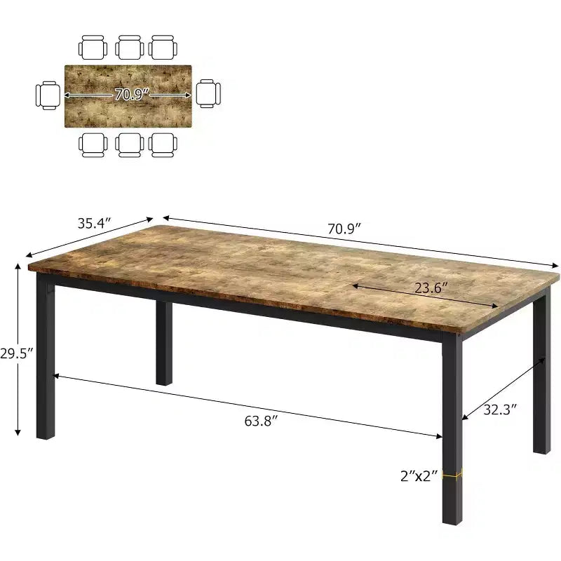 Industrial Dining Table for 6-8 People, Wooden Rectangle Dinner Kitchen Table, Office Conference Desk for Dining Room, Living Room