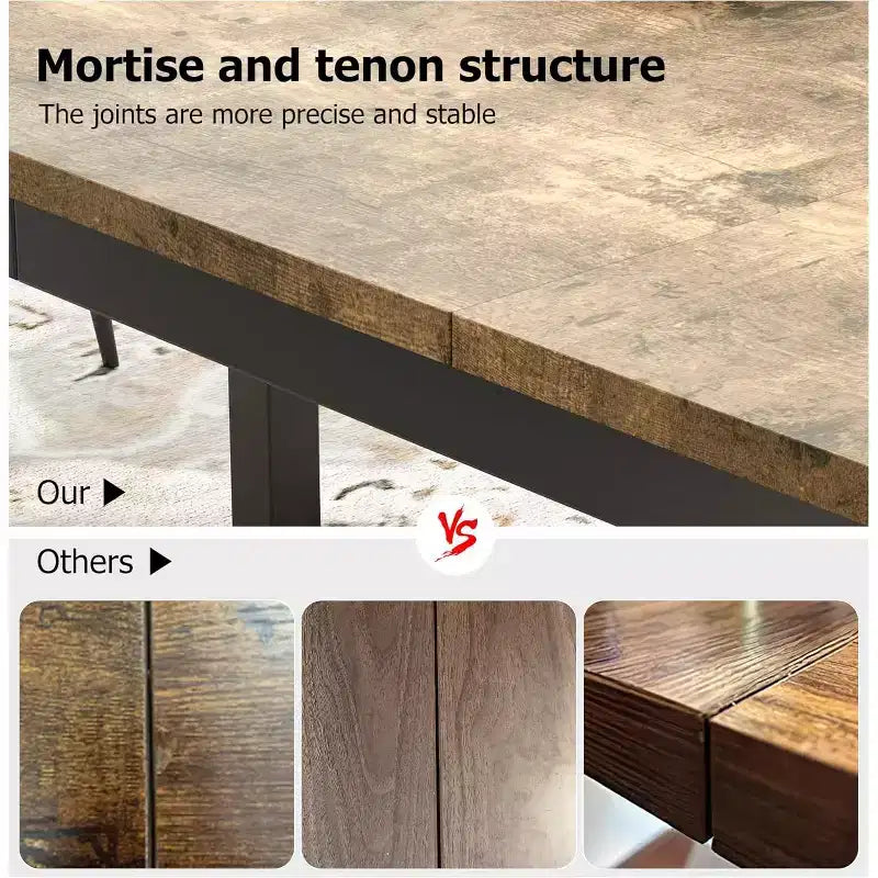 Industrial Dining Table for 6-8 People, Wooden Rectangle Dinner Kitchen Table, Office Conference Desk for Dining Room, Living Room