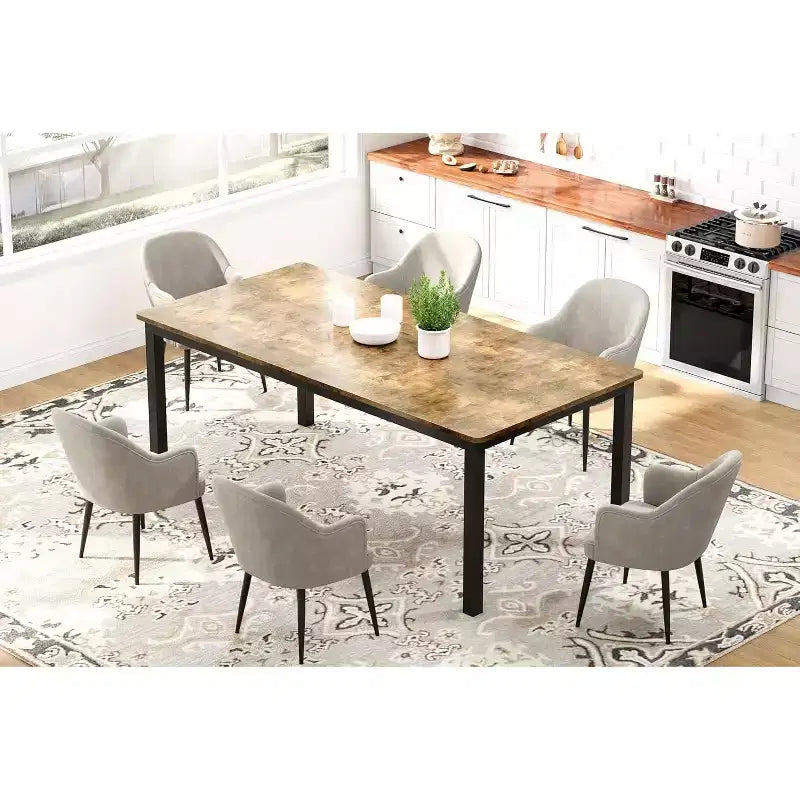 Industrial Dining Table for 6-8 People, Wooden Rectangle Dinner Kitchen Table, Office Conference Desk for Dining Room, Living Room