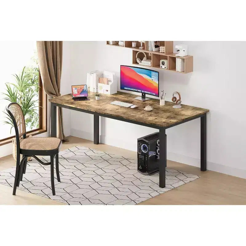 Industrial Dining Table for 6-8 People, Wooden Rectangle Dinner Kitchen Table, Office Conference Desk for Dining Room, Living Room