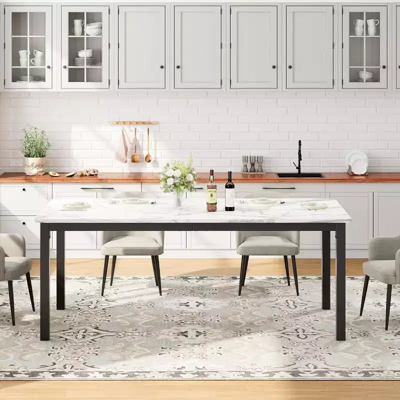 Industrial Dining Table for 6-8 People, Wooden Rectangle Dinner Kitchen Table, Office Conference Desk for Dining Room, Living Room