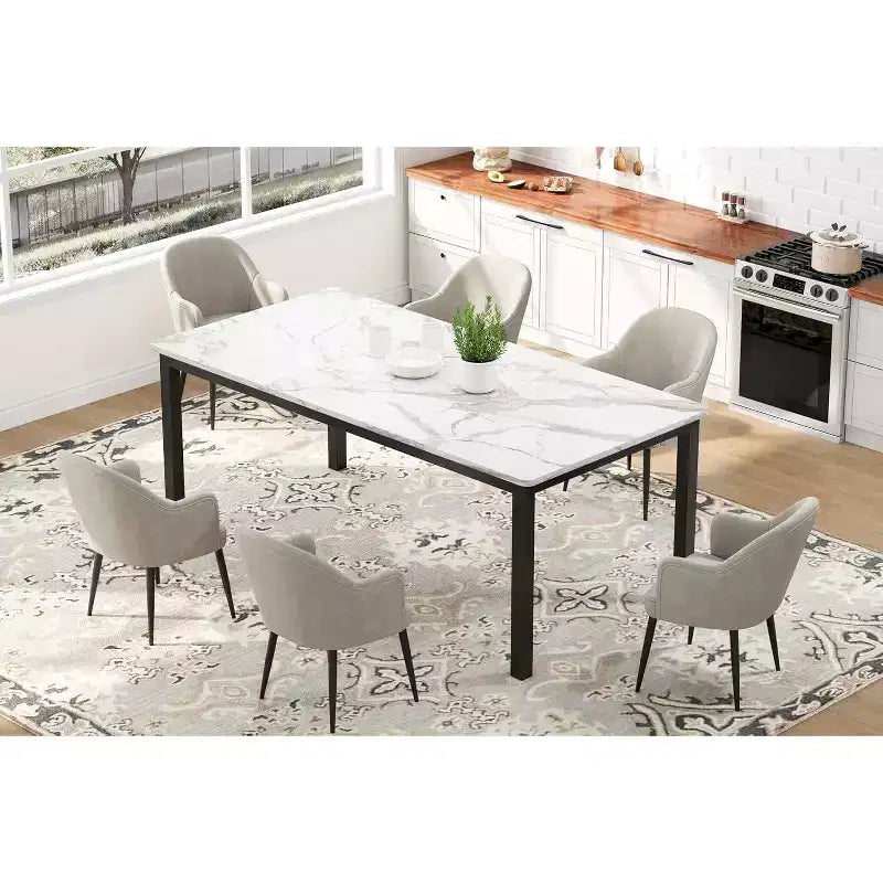 Industrial Dining Table for 6-8 People, Wooden Rectangle Dinner Kitchen Table, Office Conference Desk for Dining Room, Living Room