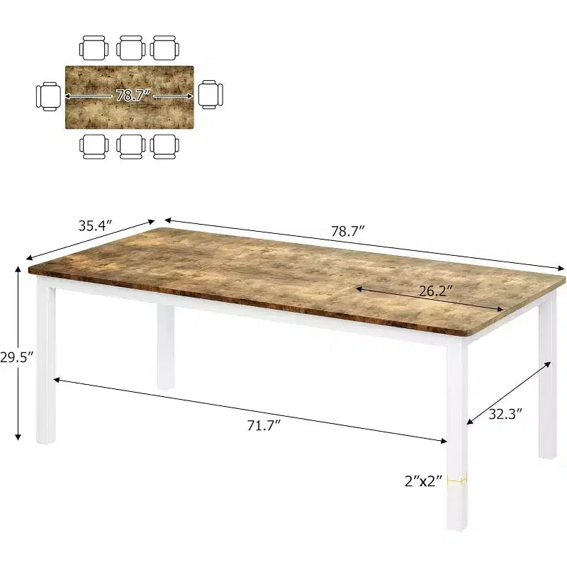 Industrial Dining Table for 6-8 People, Wooden Rectangle Dinner Kitchen Table, Office Conference Desk for Dining Room, Living Room
