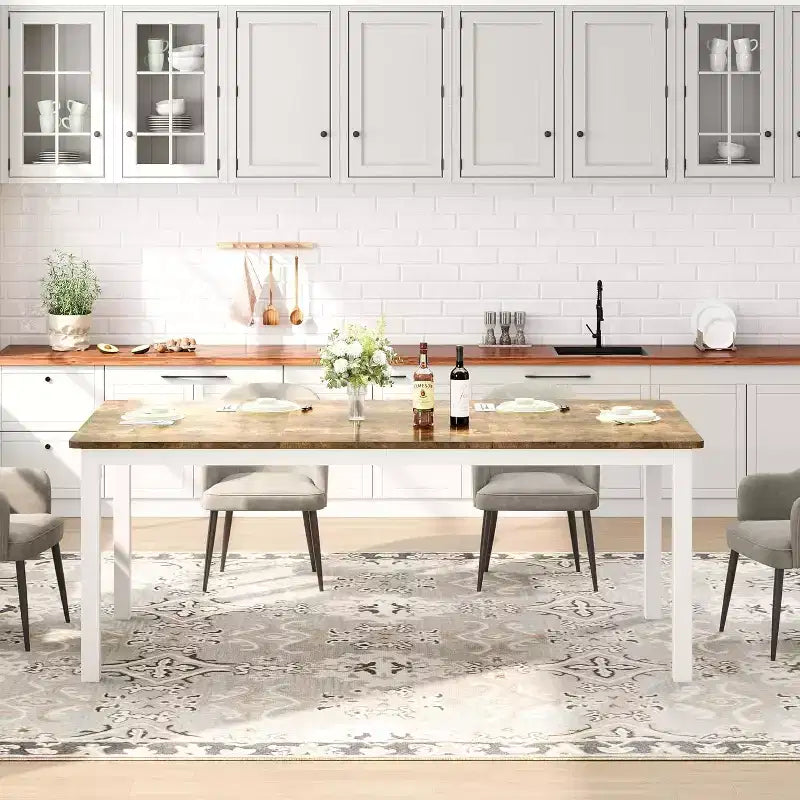 Industrial Dining Table for 6-8 People, Wooden Rectangle Dinner Kitchen Table, Office Conference Desk for Dining Room, Living Room