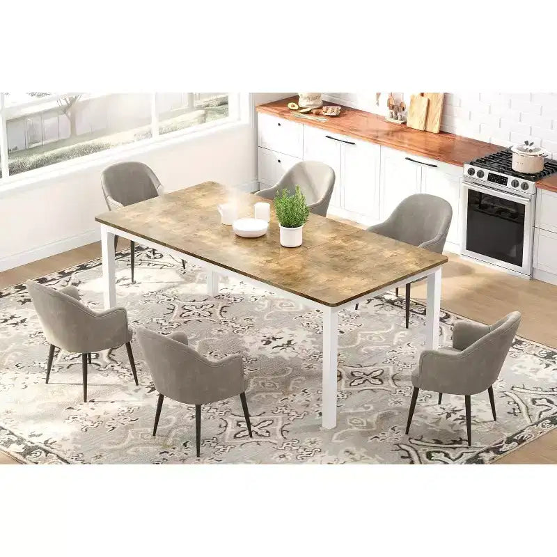 Industrial Dining Table for 6-8 People, Wooden Rectangle Dinner Kitchen Table, Office Conference Desk for Dining Room, Living Room