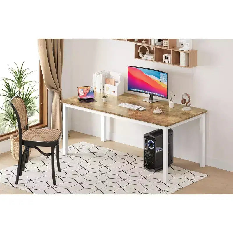 Industrial Dining Table for 6-8 People, Wooden Rectangle Dinner Kitchen Table, Office Conference Desk for Dining Room, Living Room