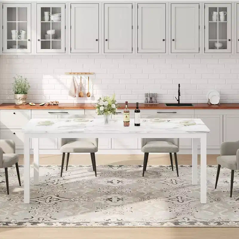 Industrial Dining Table for 6-8 People, Wooden Rectangle Dinner Kitchen Table, Office Conference Desk for Dining Room, Living Room