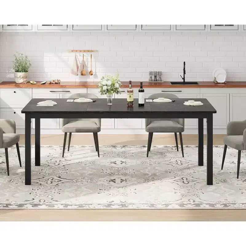 Industrial Dining Table for 6-8 People, Wooden Rectangle Dinner Kitchen Table, Office Conference Desk for Dining Room, Living Room