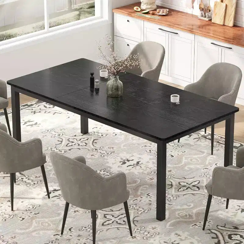 Industrial Dining Table for 6-8 People, Wooden Rectangle Dinner Kitchen Table, Office Conference Desk for Dining Room, Living Room