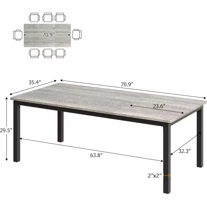 Industrial Dining Table for 6-8 People, Wooden Rectangle Dinner Kitchen Table, Office Conference Desk for Dining Room, Living Room
