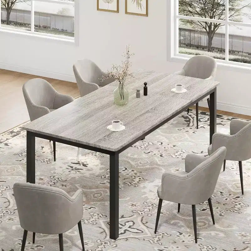 Industrial Dining Table for 6-8 People, Wooden Rectangle Dinner Kitchen Table, Office Conference Desk for Dining Room, Living Room