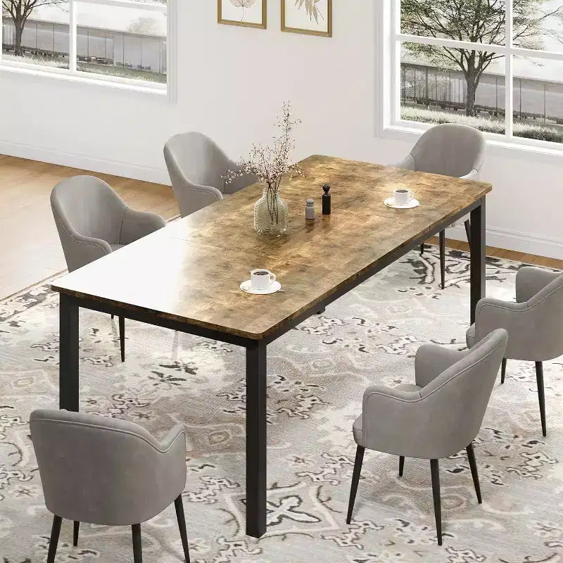 Industrial Dining Table for 6-8 People, Wooden Rectangle Dinner Kitchen Table, Office Conference Desk for Dining Room, Living Room