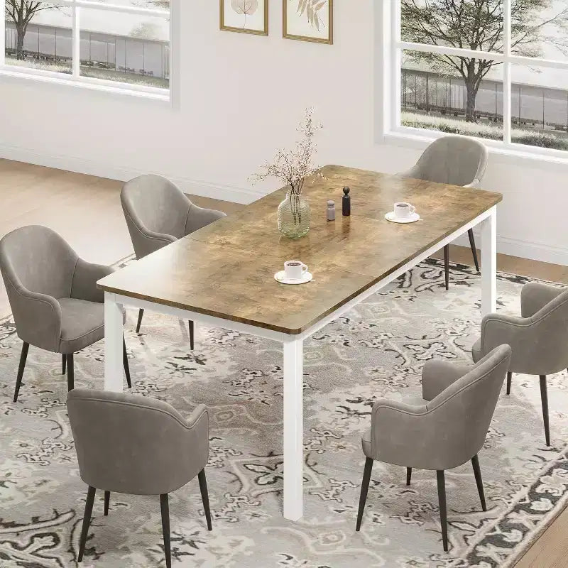 Industrial Dining Table for 6-8 People, Wooden Rectangle Dinner Kitchen Table, Office Conference Desk for Dining Room, Living Room