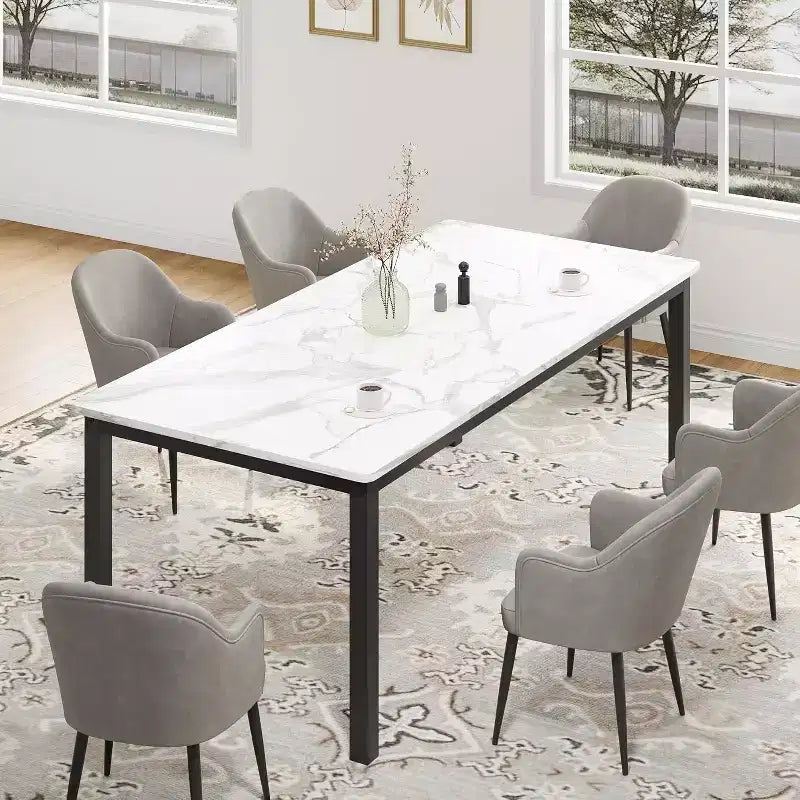 Industrial Dining Table for 6-8 People, Wooden Rectangle Dinner Kitchen Table, Office Conference Desk for Dining Room, Living Room