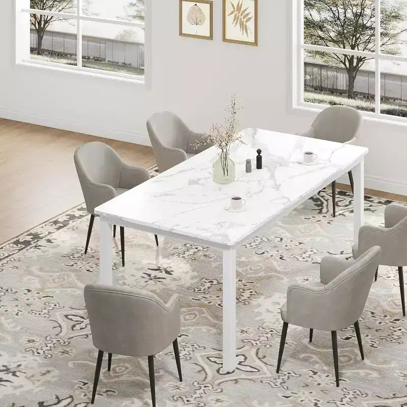 Industrial Dining Table for 6-8 People, Wooden Rectangle Dinner Kitchen Table, Office Conference Desk for Dining Room, Living Room
