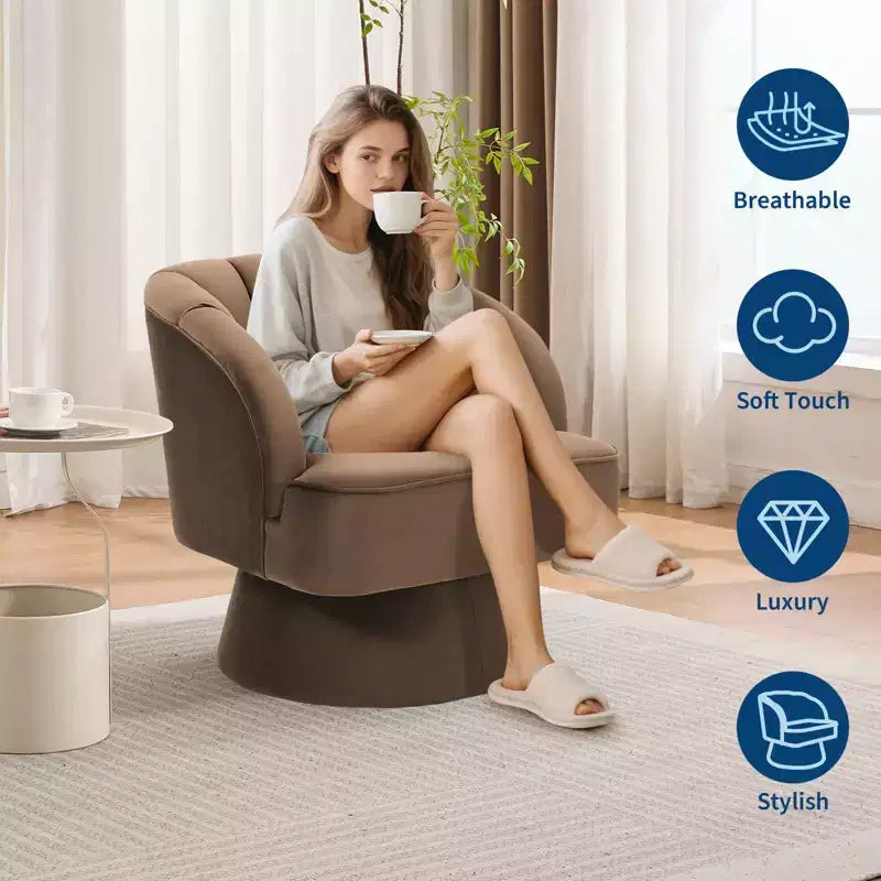 GustoWave Swivel Accent Chair with Armrests, 360 Mid-Century Velvet Barrel Chair, Modern Armchair for Living Room