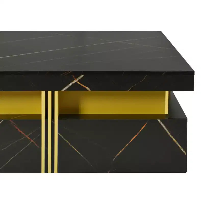 Whisen Modern Square Storage Coffee Table with 4 Drawers, Luxurious Accents, Spacious Tabletop & Ample Storage