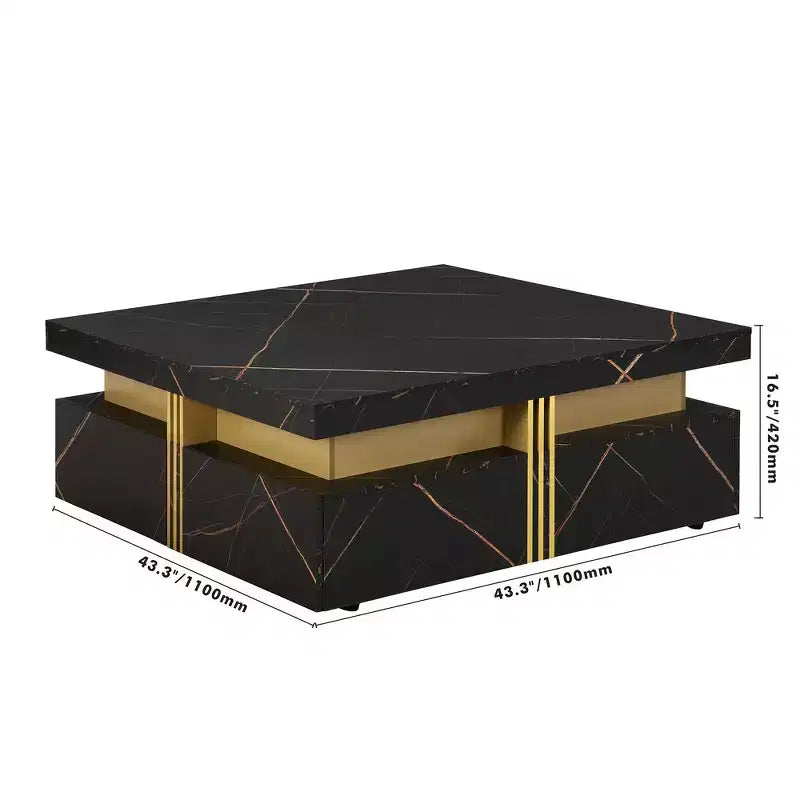 Whisen Modern Square Storage Coffee Table with 4 Drawers, Luxurious Accents, Spacious Tabletop & Ample Storage