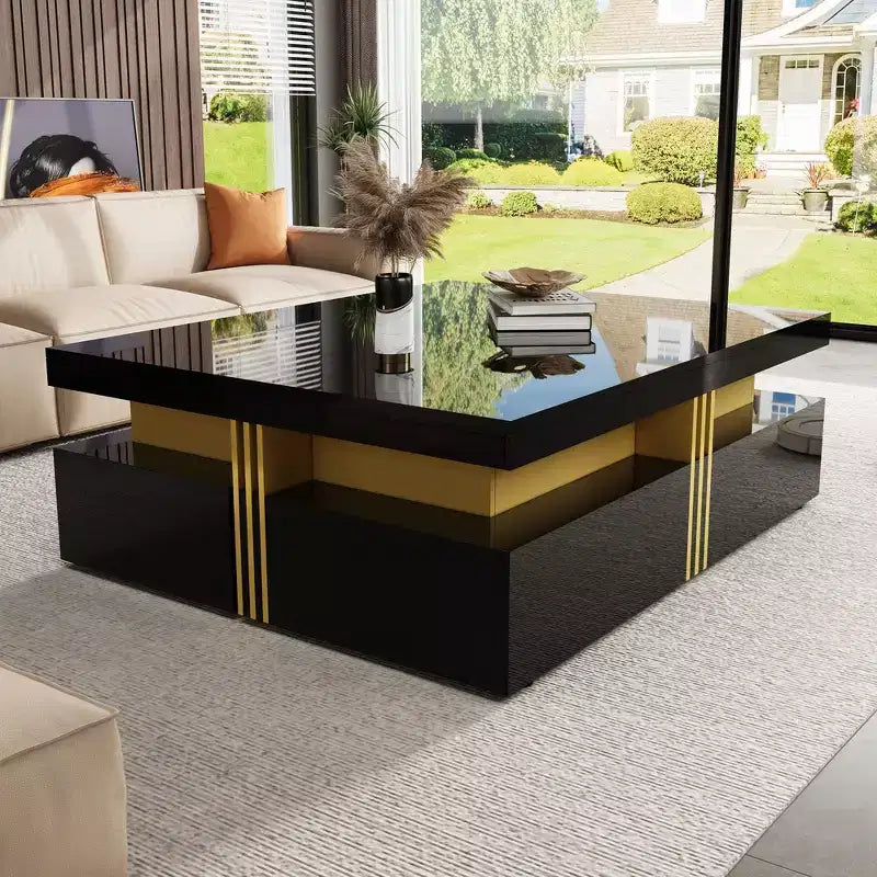 Whisen Modern Square Storage Coffee Table with 4 Drawers, Luxurious Accents, Spacious Tabletop & Ample Storage