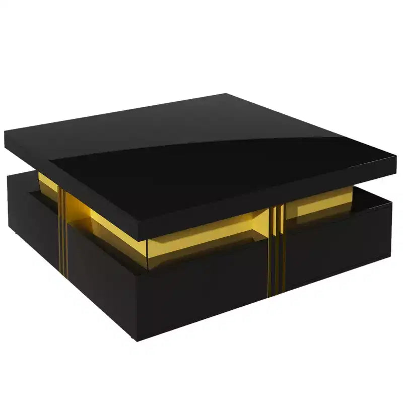 Whisen Modern Square Storage Coffee Table with 4 Drawers, Luxurious Accents, Spacious Tabletop & Ample Storage