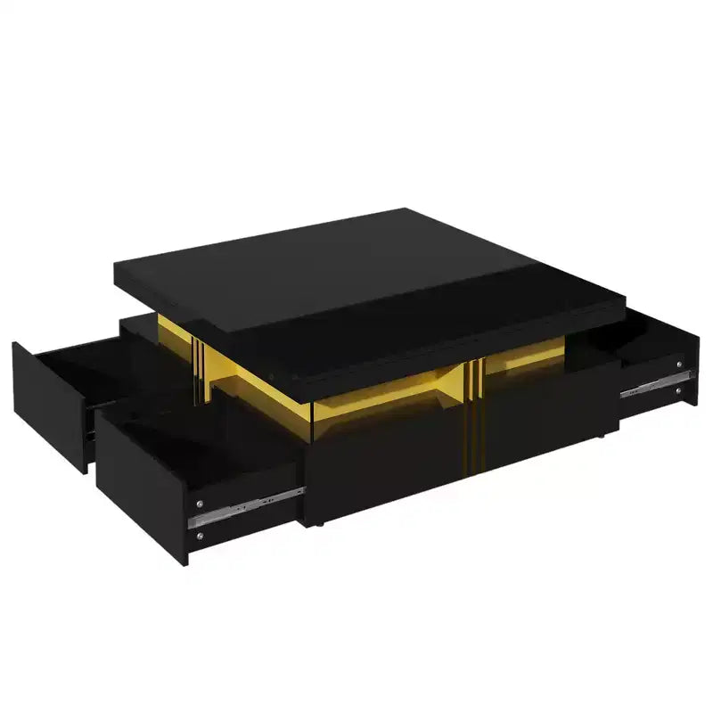 Whisen Modern Square Storage Coffee Table with 4 Drawers, Luxurious Accents, Spacious Tabletop & Ample Storage
