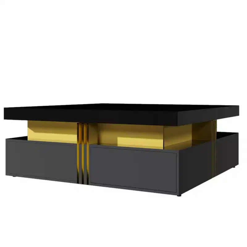 Whisen Modern Square Storage Coffee Table with 4 Drawers, Luxurious Accents, Spacious Tabletop & Ample Storage