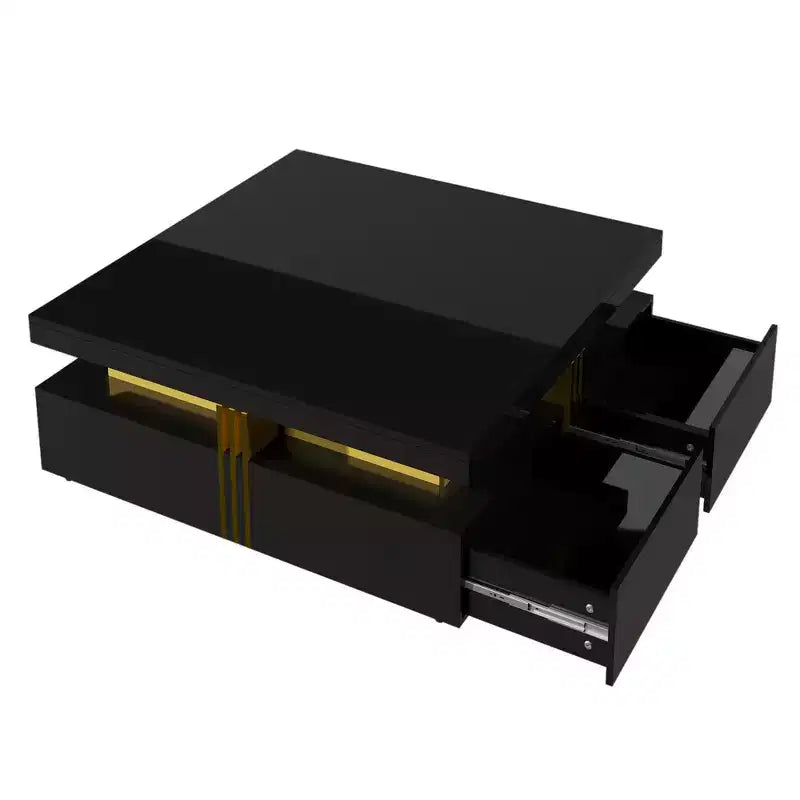 Whisen Modern Square Storage Coffee Table with 4 Drawers, Luxurious Accents, Spacious Tabletop & Ample Storage